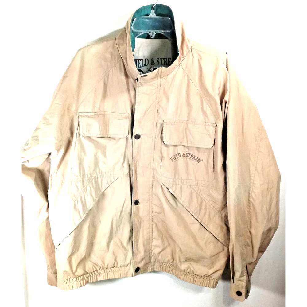 Vintage Field & Stream Barn Coat Jacket Men's Large Beige Zip & Snap Pockets